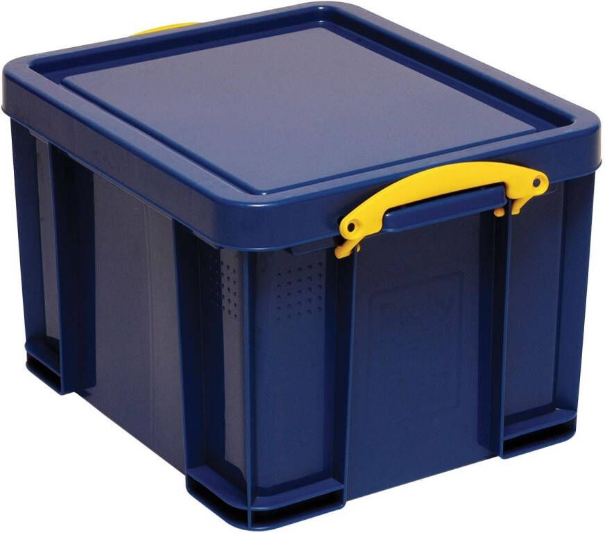 Really Useful Boxes van stevig kunststof | VindiQ Really Useful Box opbergdoos 35 liter donkerblauw met gele handvaten