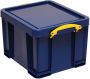 Really Useful Boxes van stevig kunststof | VindiQ Really Useful Box opbergdoos 35 liter donkerblauw met gele handvaten - Thumbnail 1