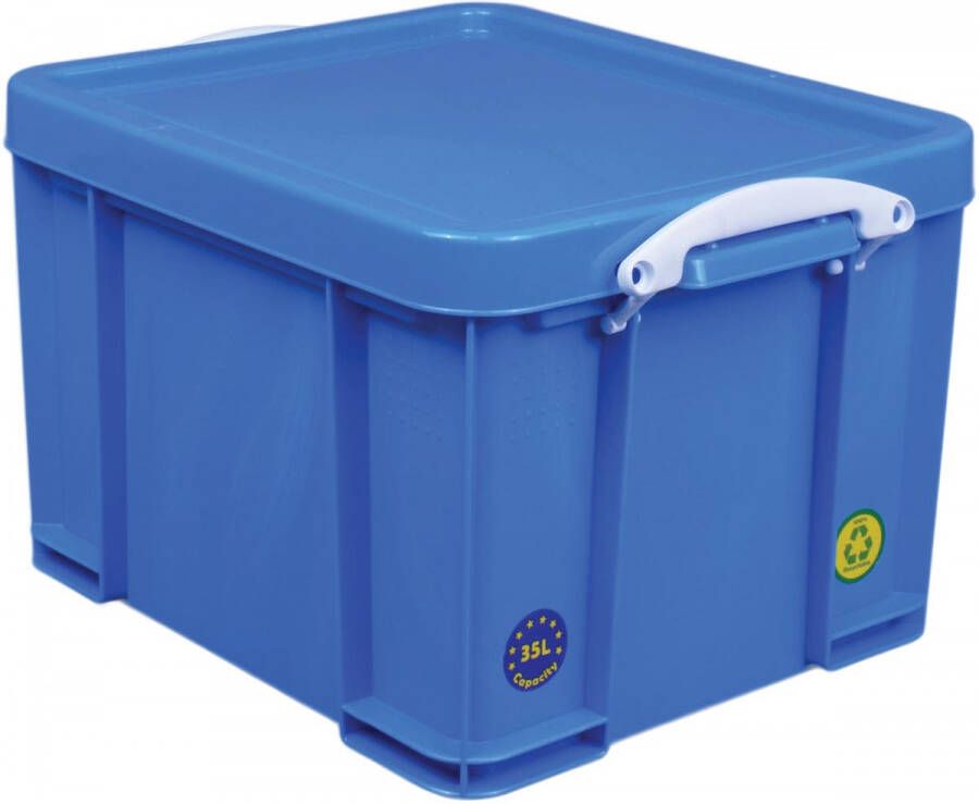 Really Useful Boxes van stevig kunststof | VindiQ Really Useful Box opbergdoos 35 liter neonblauw met witte handvaten