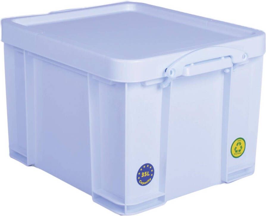 Really Useful Boxes van stevig kunststof | VindiQ Really Useful Box opbergdoos 35 liter neonwit met witte handvaten