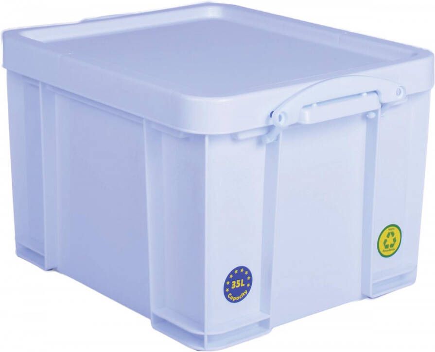 Really Useful Boxes van stevig kunststof | VindiQ Really Useful Box opbergdoos 35 liter neonwit met witte handvaten