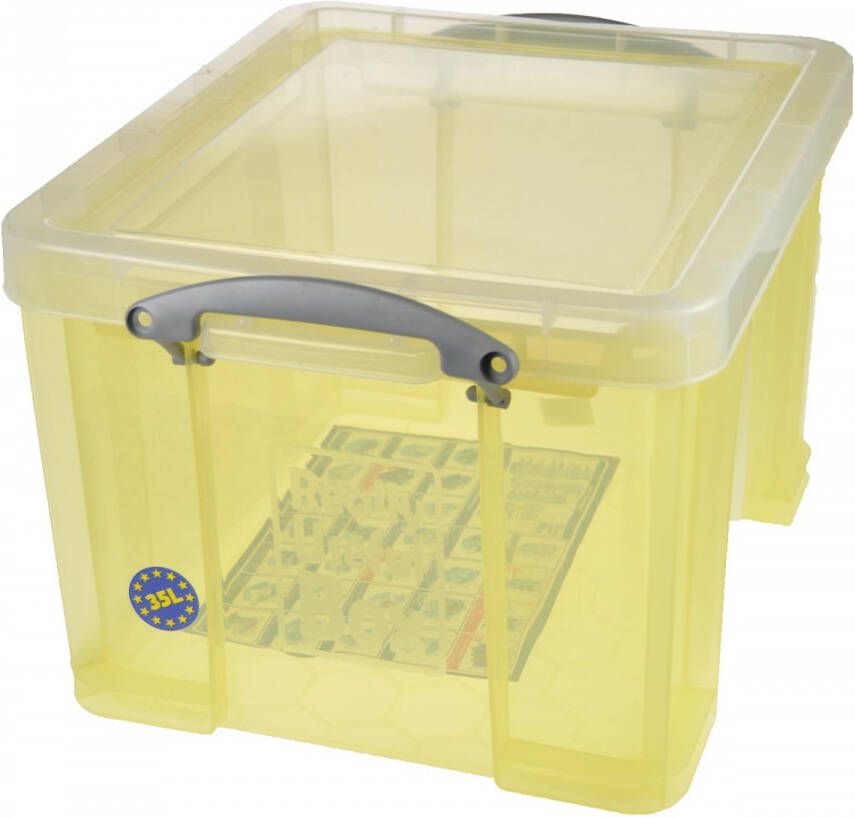 Really Useful Boxes van stevig kunststof | VindiQ Really Useful Box opbergdoos 35 liter transparant geel