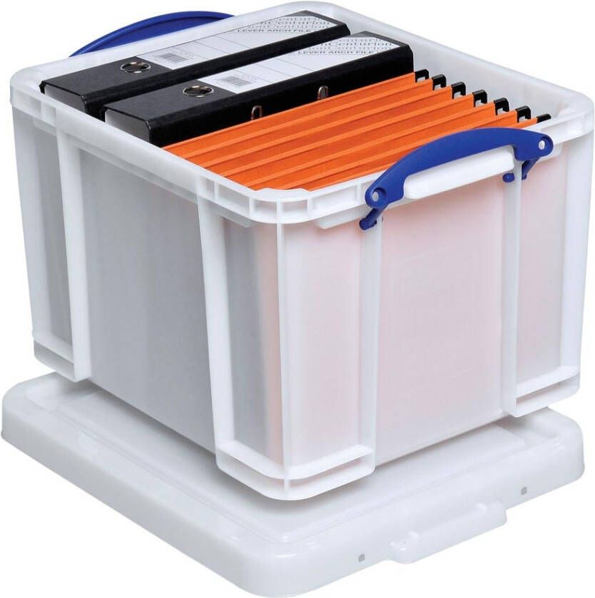 Really Useful Boxes van stevig kunststof | VindiQ Really Useful Box opbergdoos 35 liter wit met blauwe handvaten