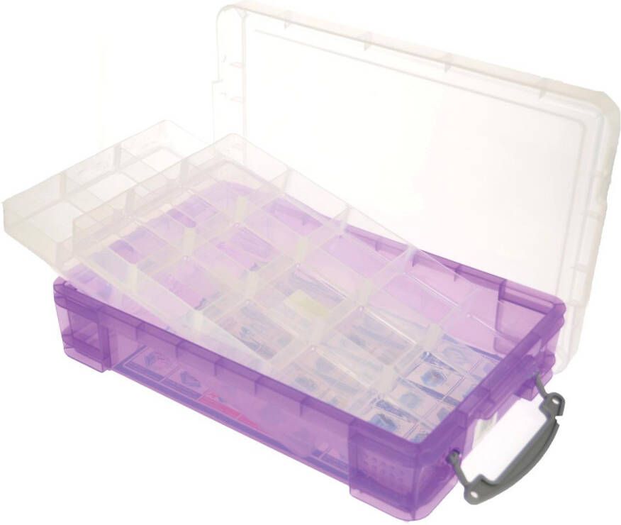 Really Useful Boxes van stevig kunststof | VindiQ Really Useful Box opbergdoos 4 liter met 2 dividers transparant paars