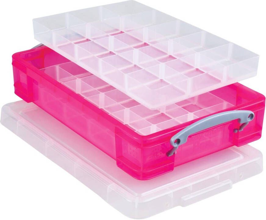Really Useful Boxes van stevig kunststof | VindiQ Really Useful Box opbergdoos 4 liter met 2 dividers transparant helroze
