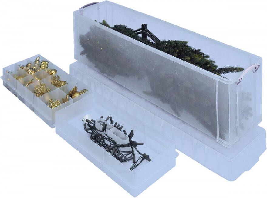 Really Useful Boxes van stevig kunststof | VindiQ Really Useful Box opbergdoos 77 liter met 2 dividers transparant