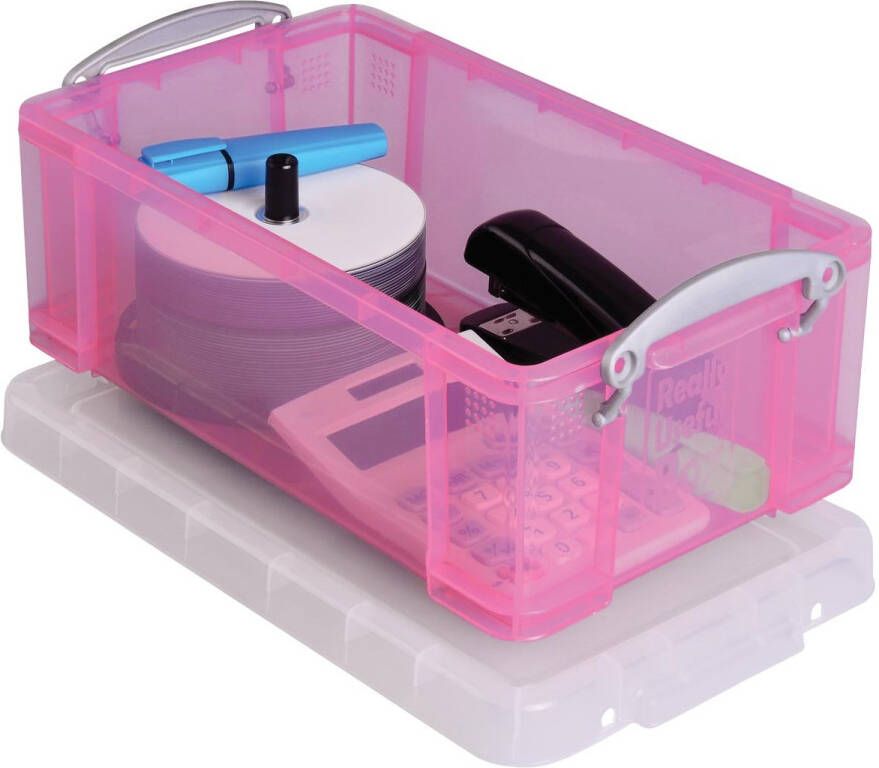 Really Useful Boxes van stevig kunststof | VindiQ Really Useful Box opbergdoos 9 liter transparant roze