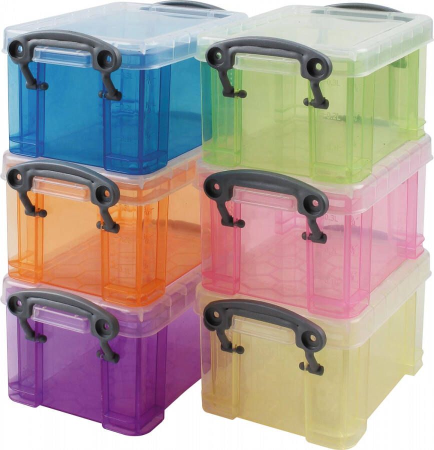 Really Useful Boxes van stevig kunststof | VindiQ Really Useful Boxes Opbergdoos set van 6 x 0.33 liter assorti kleuren