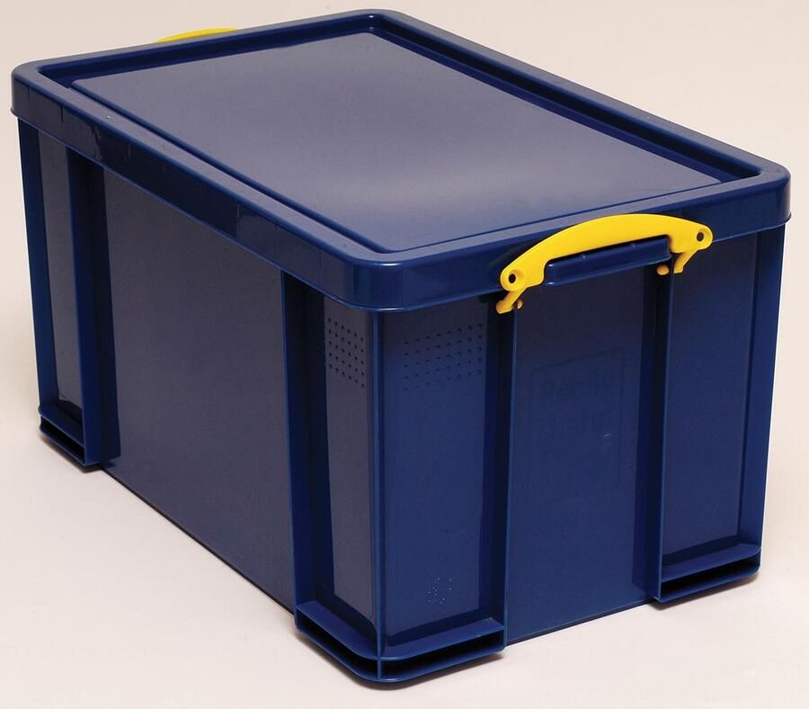 Really Useful Boxes van stevig kunststof | VindiQ Really Useful Box opbergdoos 84 liter donkerblauw met gele handvaten - Foto 1