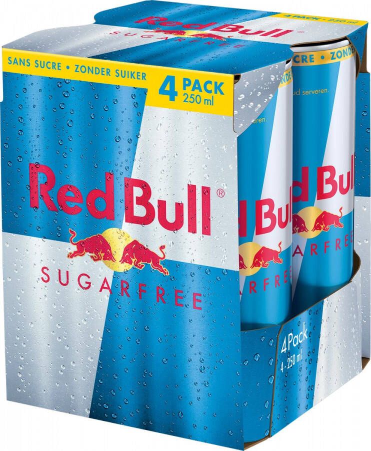 Red Bull energiedrank sugarfree blik van 25 cl pak van 4 stuks