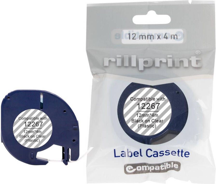 Rillprint compatible LetraTAG tape voor Dymo 12267 12 mm plastic transparant