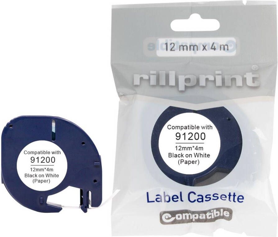 Rillprint compatible LetraTAG tape voor Dymo 91200 12 mm papier wit
