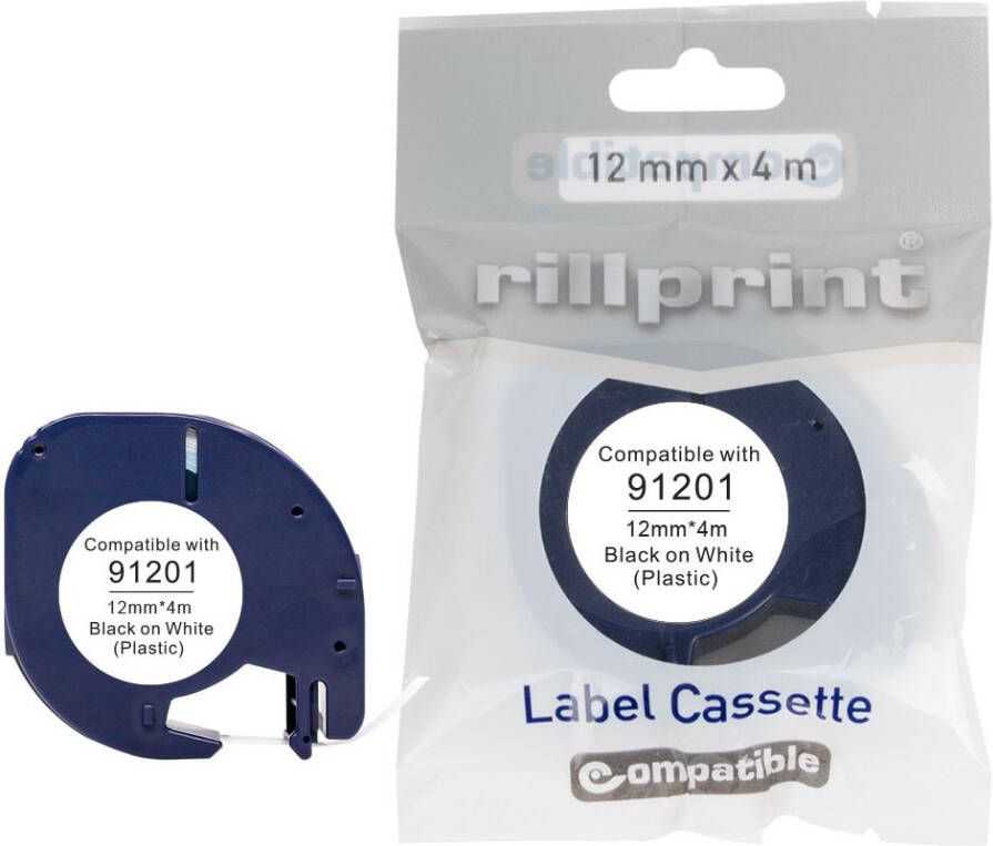 Rillprint compatible LetraTAG tape voor Dymo 91201 12 mm plastic wit