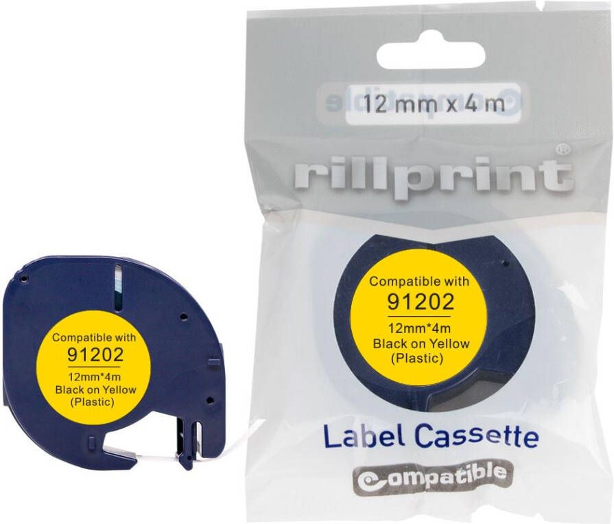 Rillprint compatible LetraTAG tape voor Dymo 91202 12 mm plastic geel