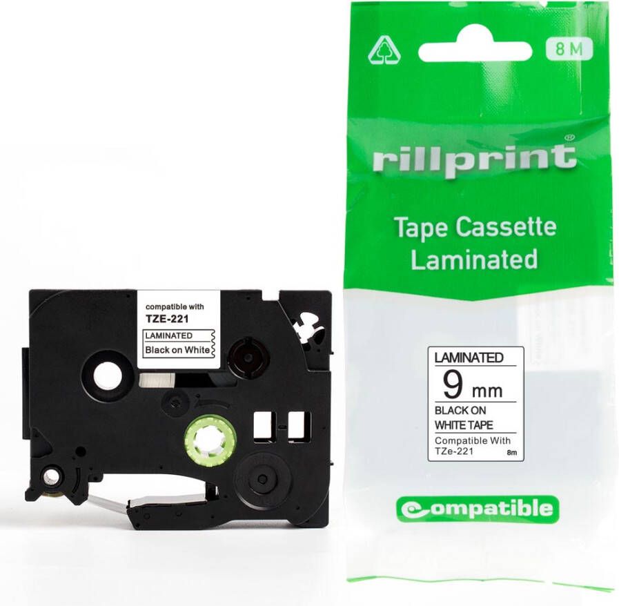 Rillprint compatible TZe tape voor Brother TZe-221 9 mm zwart op wit