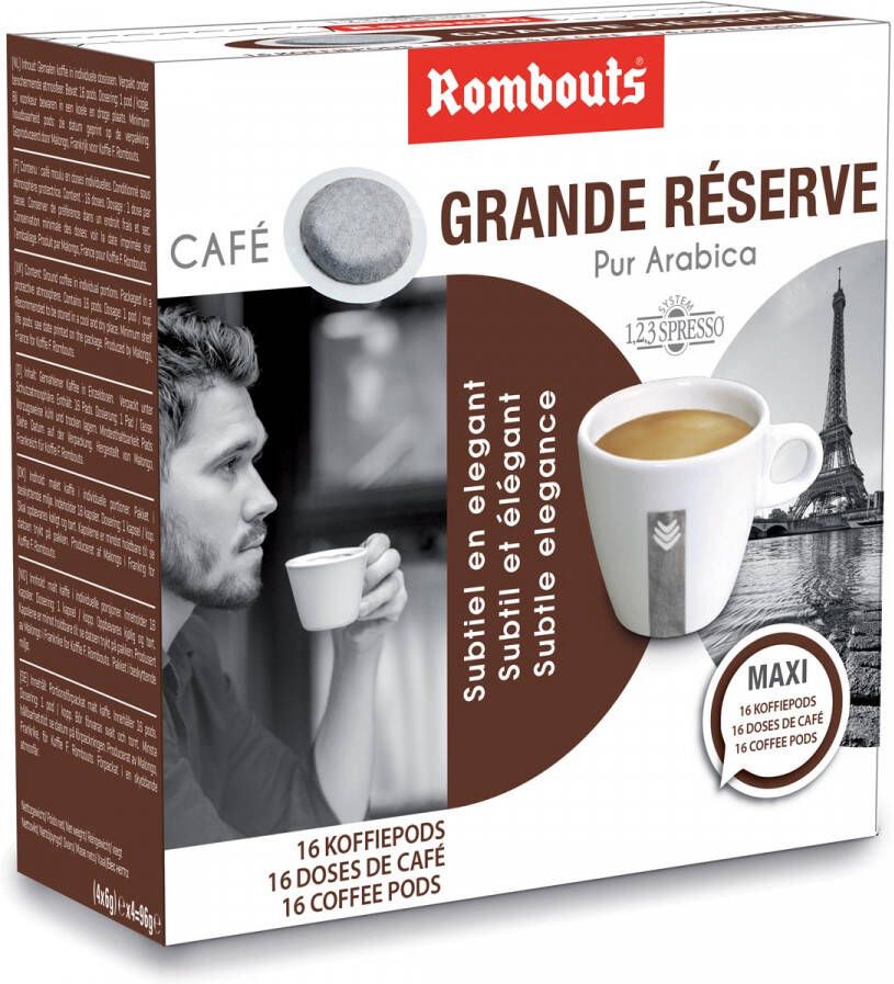 Rombouts koffiepads voor espresso Grande RÃ©serve pak van 16 stuks