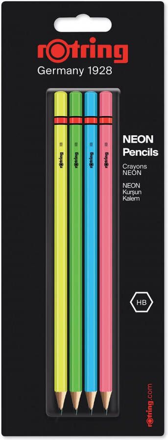 Rotring potloden HB geassorteerde neon kleuren blister met 4 stuks