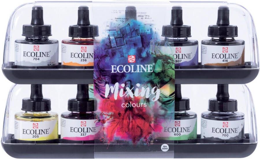 Royal Talens Ecoline waterverf flacon van 30 ml set van 10 flacons in geassorteerde kleuren