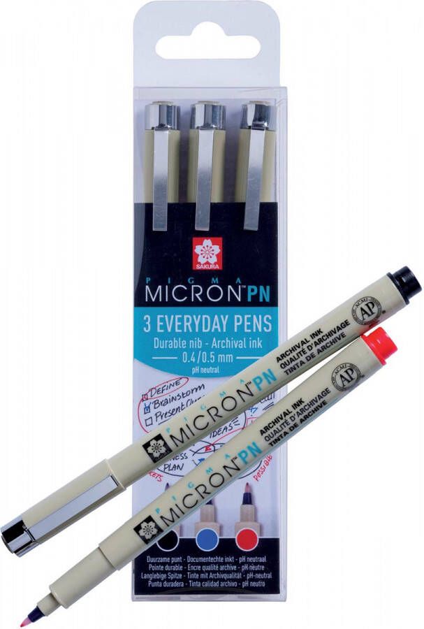 Sakura fineliner Pigma Micron PN Office set van 3 stuks in geassorteerde kleuren