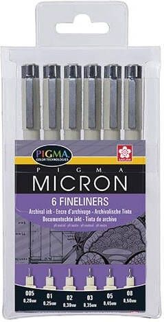 Sakura Fineliner pigma micron set 6stuks zwart
