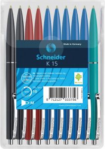 Schneider Balpen K15 10stuks assorti kleuren in hangverpakking