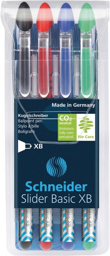 Schneider Balpen Slider Basic XB etui van 4 stuks (3+1 gratis) in geassorteerde kleuren