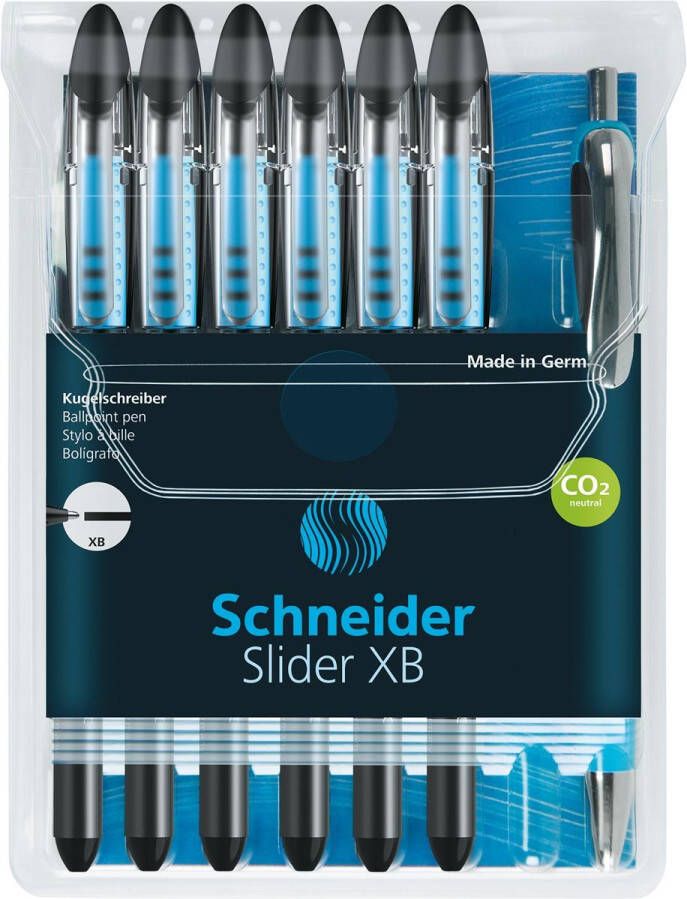 Schneider Balpen Slider Basic XB zwart 6st.+ 1x slider Rave zwart GRATIS in etui