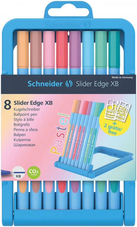 Schneider Balpen Slider Edge XB opstelbare box met 8 stuks in geassorteerde pastelkleuren