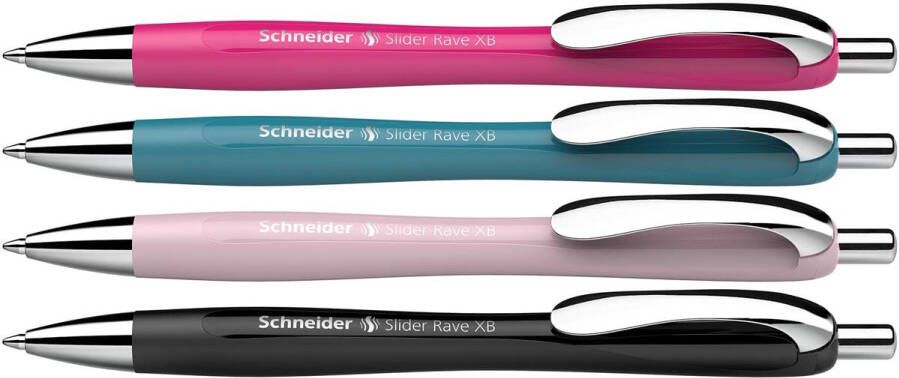 Schneider balpen Slider Rave extra breed blauwe inkt geassorteerde kleuren doos van 3 +1 gratis