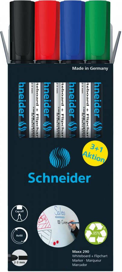 Schneider Maxx 290 whiteboardmarker 3 + 1 gratis assorti