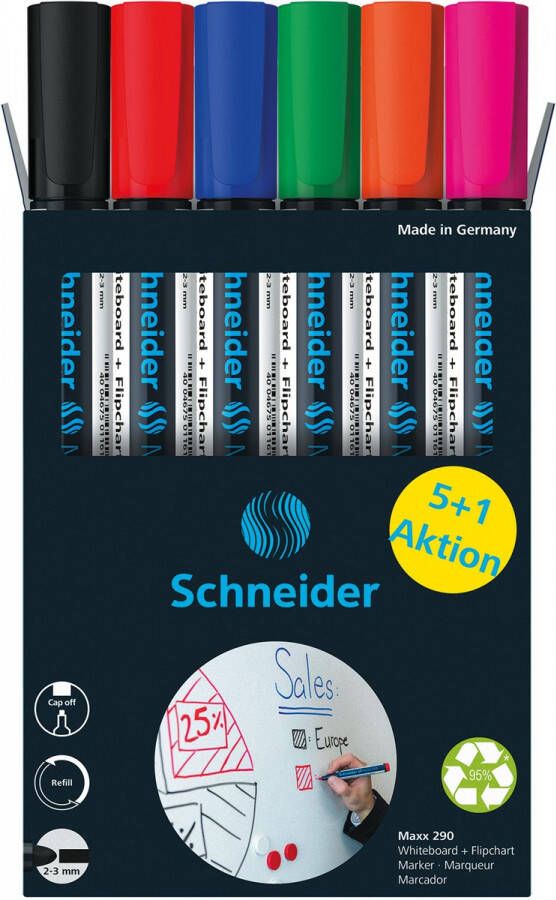 Schneider Maxx 290 whiteboardmarker 5 + 1 gratis assorti