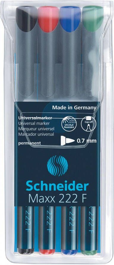 Schneider permanent marker Maxx 222 etui van 4 stuks in geassorteerde kleuren