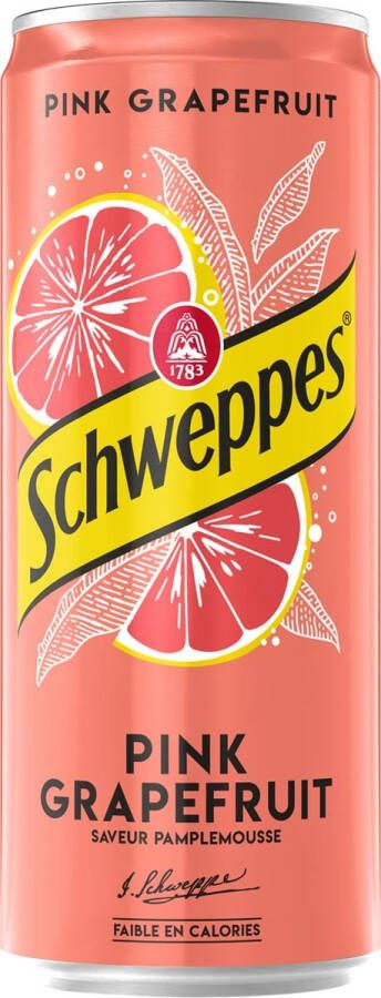 Schweppes Pink grapefruit frisdrank sleek blik van 33 cl pak van 24
