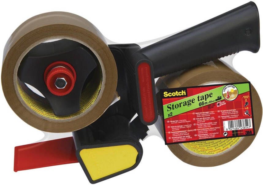Scotch afroller H180 met 2 rollen verpakkingsplakband ft 50 mm x 66 m PP bruin
