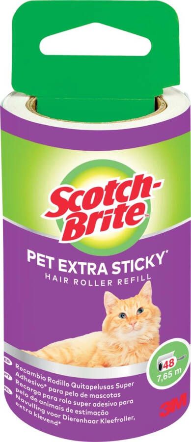Scotch Brite pluizenkleefroller navulling extra klevend voor dierenhaar 48 vellen