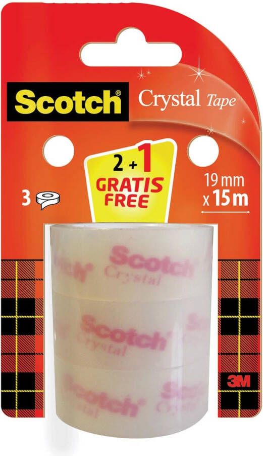 Scotch Plakband 600 19mmx15m Crystal Clear 2+1 gratis
