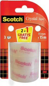 Scotch Crystal tape 19 mm x 15 m 2 rollen + 1 gratis