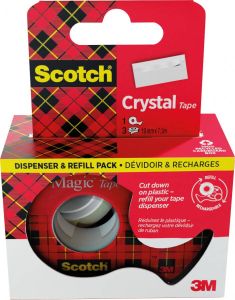 Scotch Crystal Tape plakband ft 19 mm x 7 5 m dispenser + 3 rolletjes ophangbaar doosje