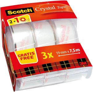 Scotch Crystal tape rekverpakking 19 mm x 7.5 m 2 rollen + 1 gratis