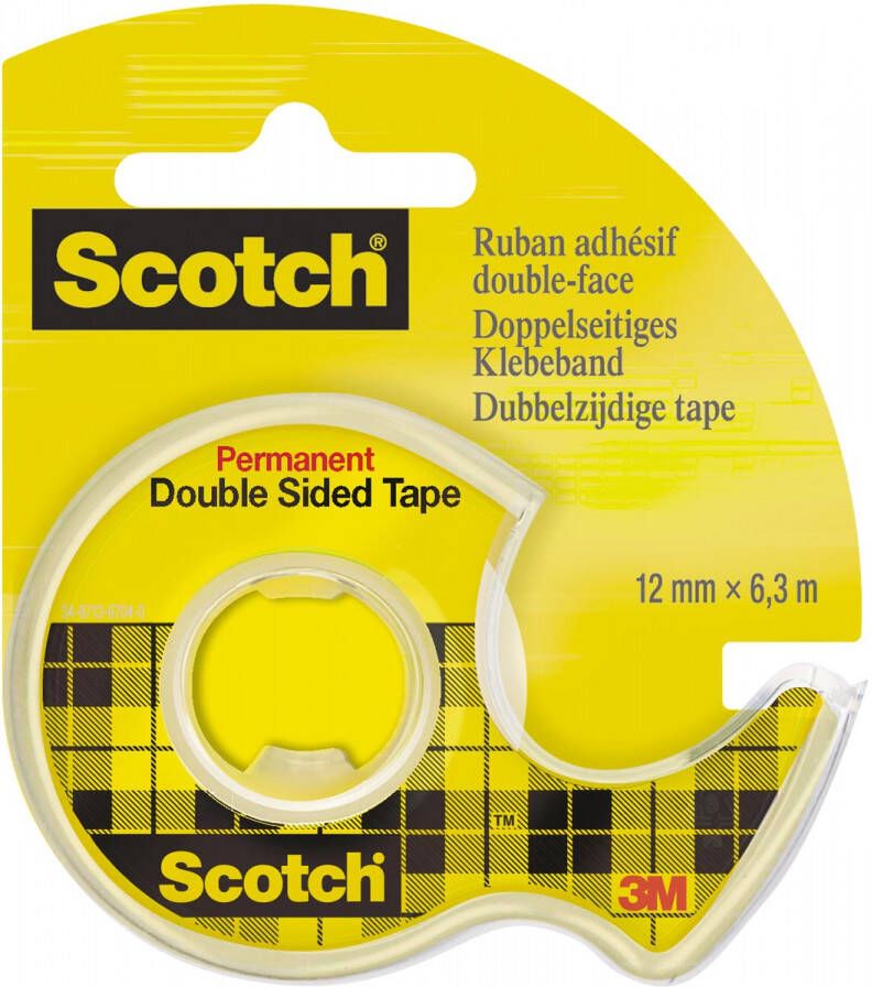 Scotch dubbelzijdige plakband ft 12 mm x 6 3 m + afroller