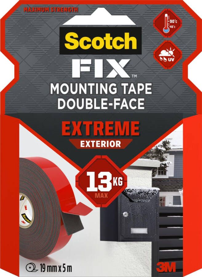 Scotch Fix Extreme Exterior montagetape ft 19 mm x 5 m draagt tot 13 kg