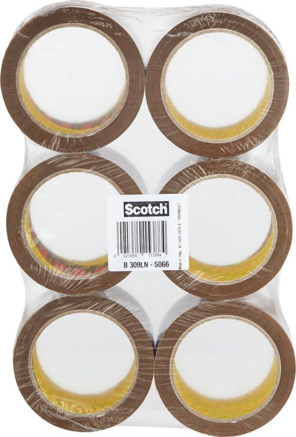 Scotch geluidsarme verpakkingstape ft 50 mm x 66 m bruin pak van 6 rollen