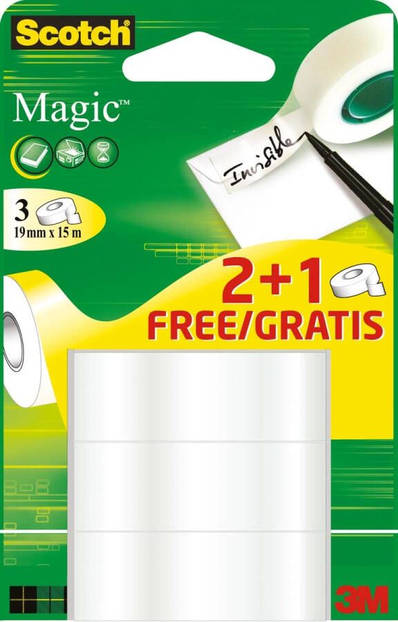 Scotch Plakband Magic 19mmx15m 2+1 gratis onzichtbaar 3 rollen