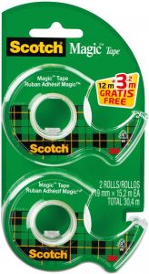 Scotch Magic tape in dispenser 19 x 12m + 3 2m gratis 2 clipstrips van elk 12 blisters