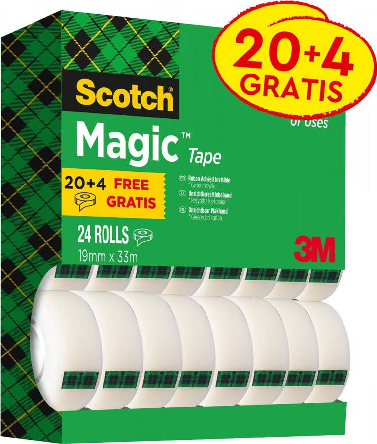 Scotch Magic Tape plakband ft 19 mm x 33 m value pack met 24 rollen