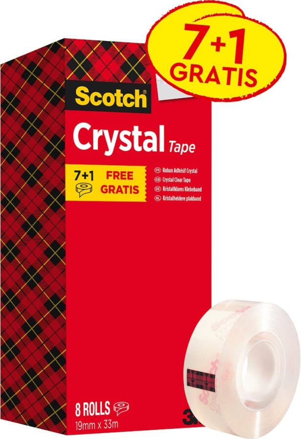 Scotch plakband Crysal Tape ft 19 mm x 33m 1 x value pack met 8 rollen waarvan 1 gratis