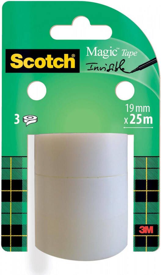 Scotch plakband Magic tape 19 mm x 25 m 3 rollen