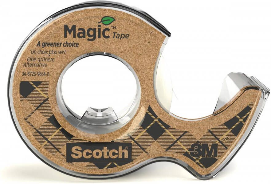 Scotch Plakband Magic Tape A greener choice ft 19 mm 20 m op dispenser van 100 % gerecycleerd plastic