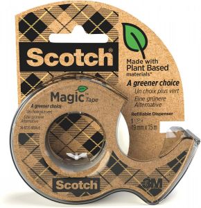 Scotch Plakband Magic Tape A greener choice ft 19 mm x 15 m op dispenser van 100 % gerecycleerd plastic