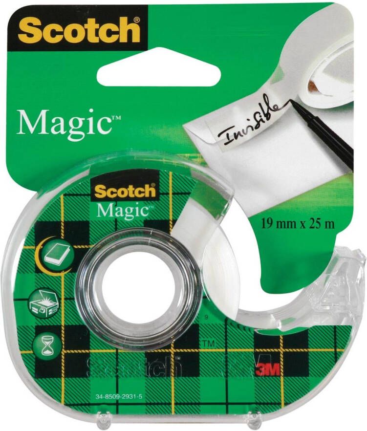 Scotch plakband Magic Tape ft 19 mm x 25 m blister met dispenser en 1 rolletje